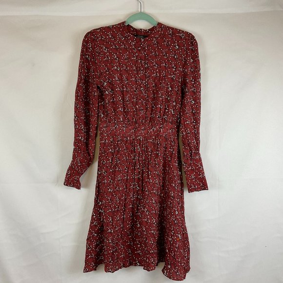 & Other Stories Dresses & Skirts - & Other Stories Dress US 4 Maroon White Black Print Long Sleeve Half Button